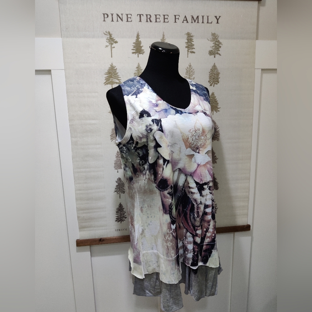 Fresh FX Floral Sleeveless Layered Tunic Top - Size XL - Picture 2 of 5